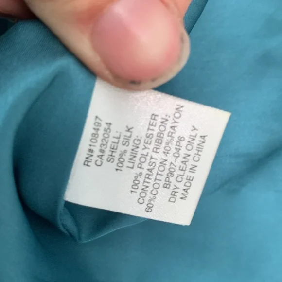 Burlapp Anthropologie Turquoise Cream Trim Silk Mini Dress - Picture 9 of 11